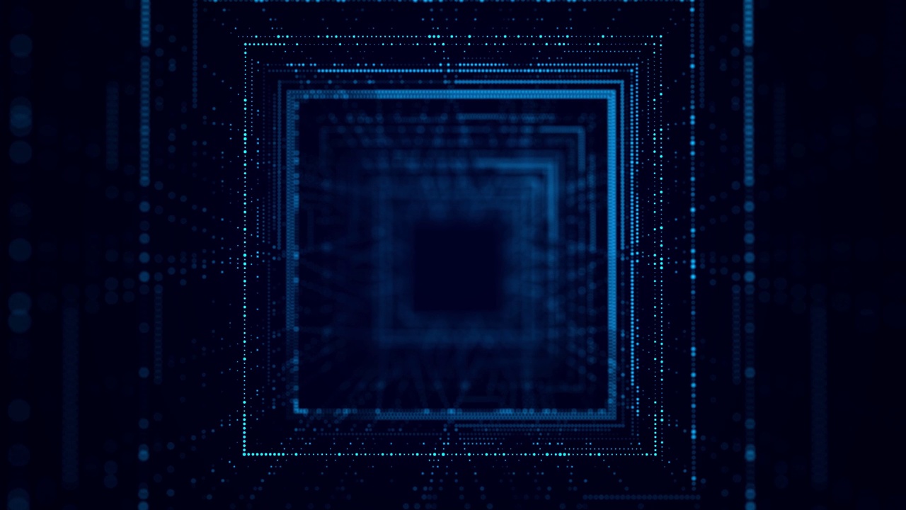 技术线框隧道蓝色背景。未来3D虫洞网格。大数据可视化。3 d渲染。视频素材