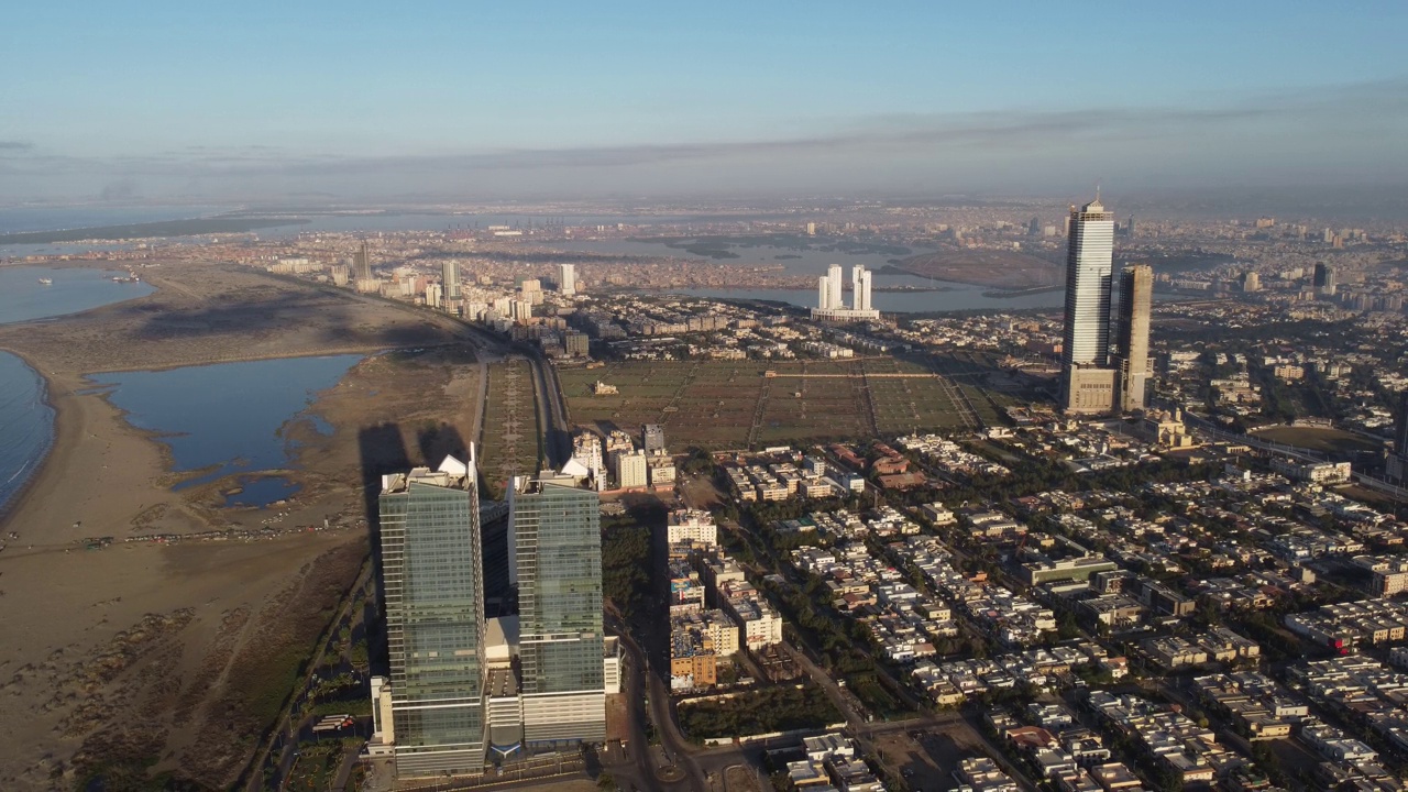 4k电影空中视频城市景观和卡拉奇城市地标与美丽的日出视频素材