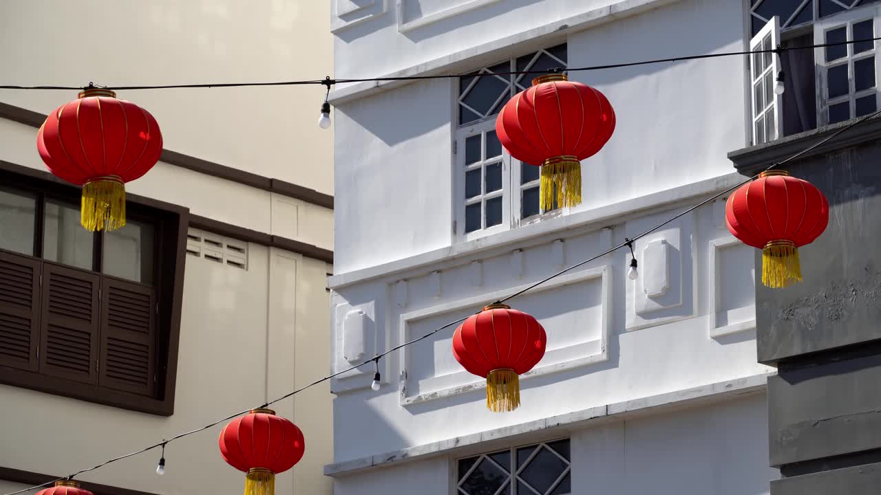 建筑物室外的红灯笼装饰视频素材