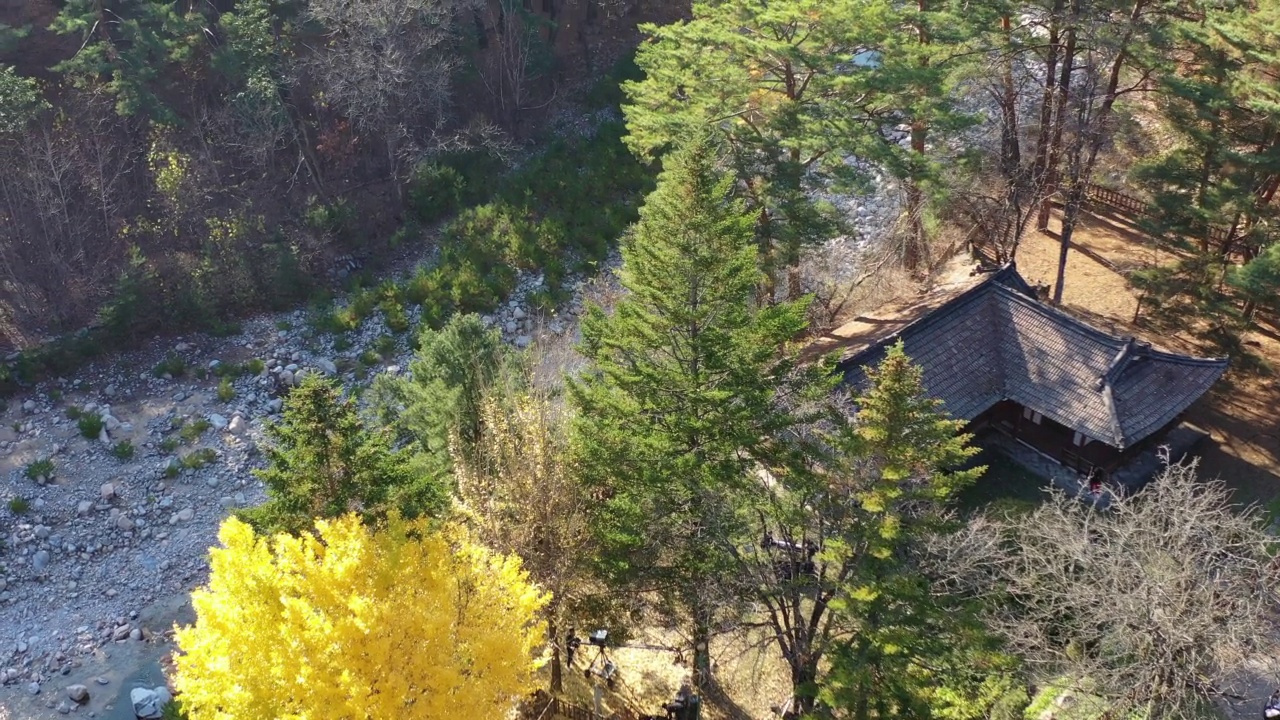 秋天的自然风景——韩国江原道麟溪郡长寿台亭附近的山谷视频素材