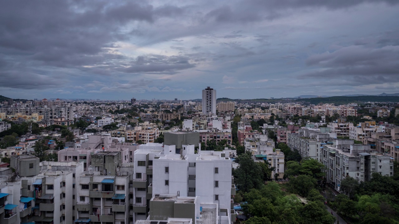 美丽的全景日到夜时间Lapser的一个印度城市，马哈拉施特拉邦，印度视频素材