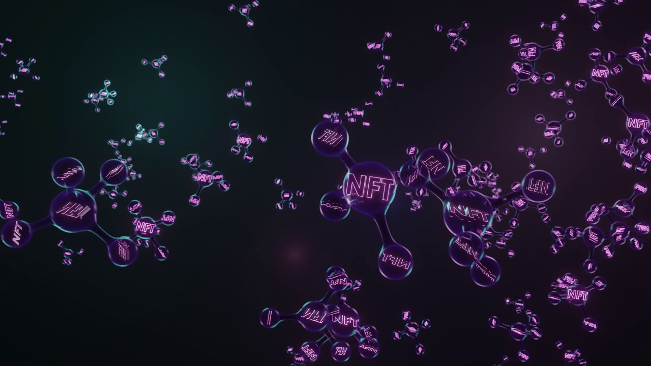 NFT非可替代令牌霓虹灯概念。三维渲染视频素材