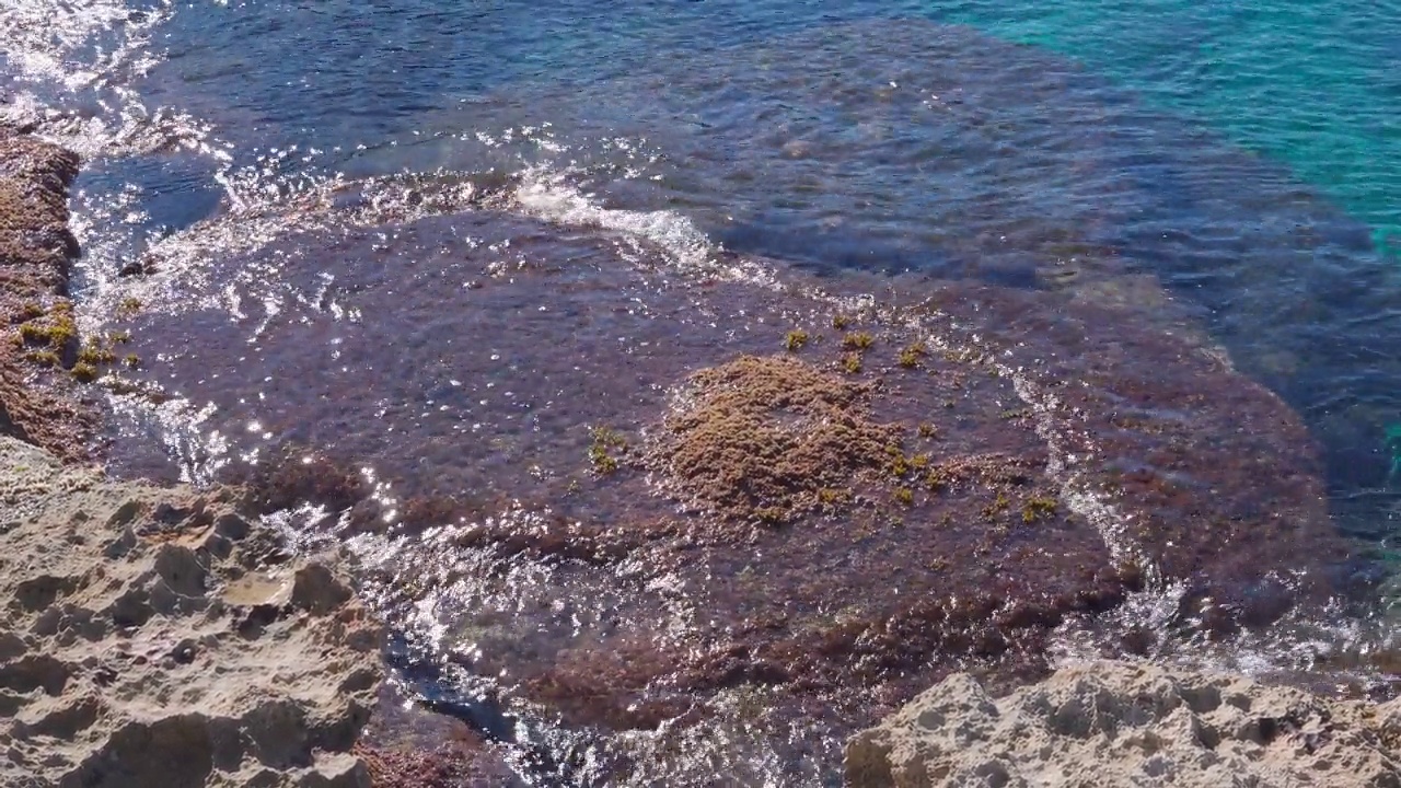 在一个阳光明媚的日子里，在马洛坎岛旅游胜地圣约尔迪的埃斯坦尼海滩的全景视频素材