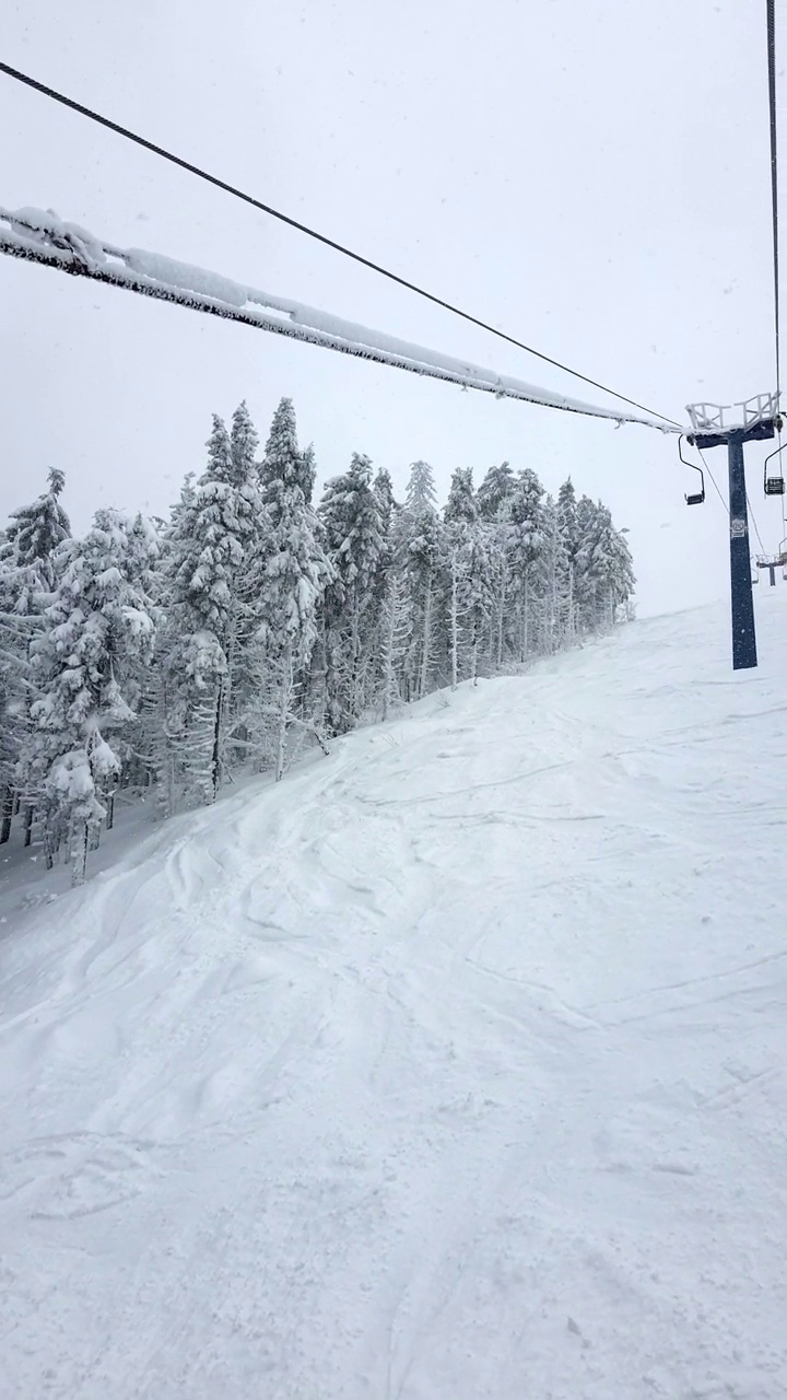 从乌克兰喀尔巴阡山脉的老椅子缆车滑雪胜地俯瞰视频素材