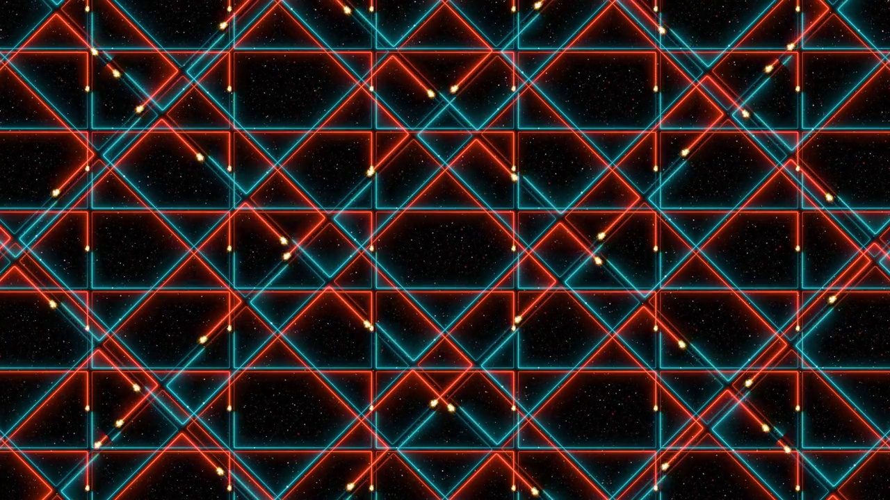 多激光边界红色和蓝色辉光能量与粒子球周围移动缩小到多显示器边界视频素材