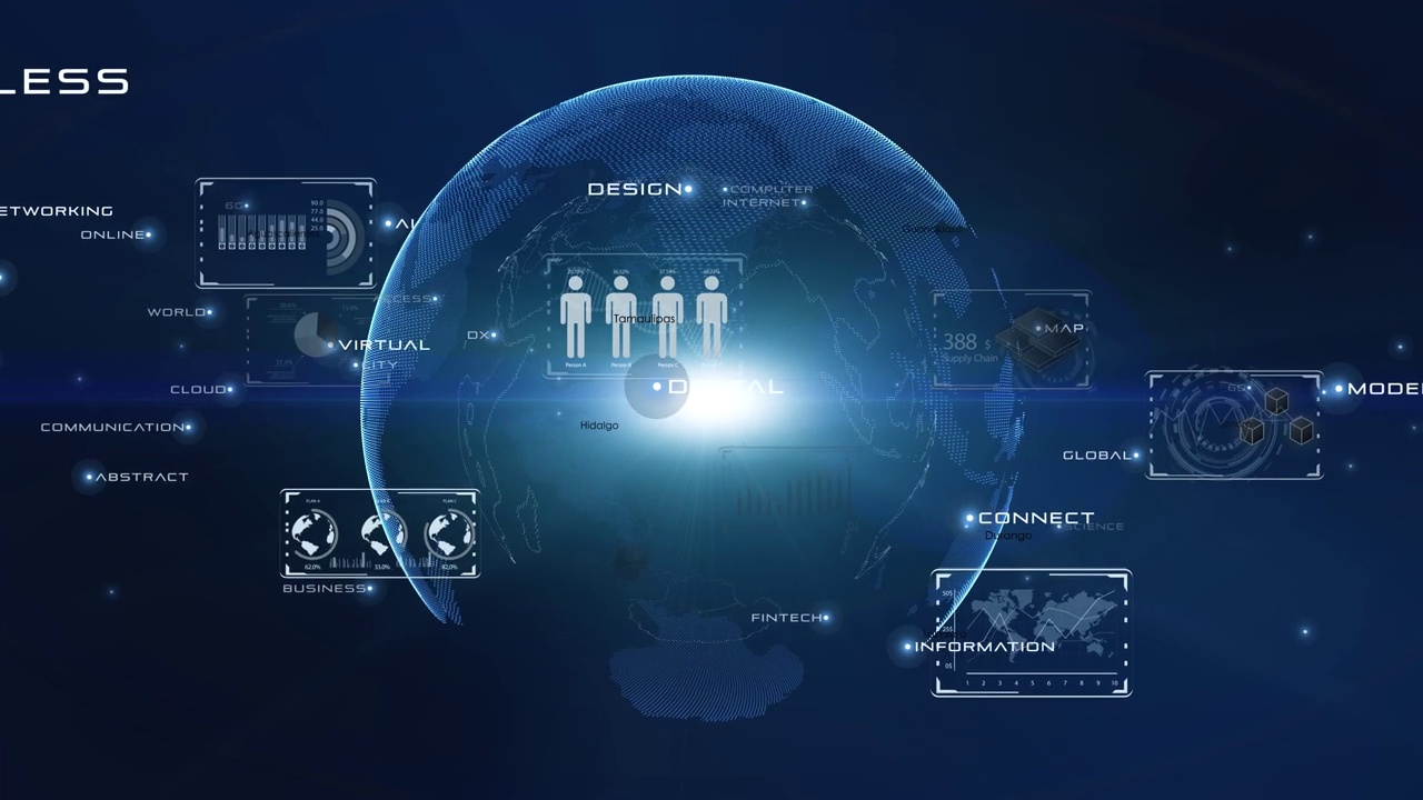 5G/6G和人工智能技术，全球通信网络概念。6 g业务图。全球业务。视频素材