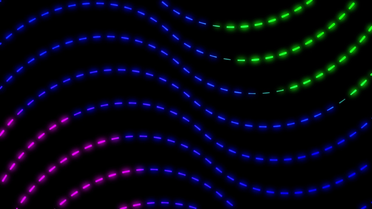 波浪形彩色虚线运动背景。摘要彩色霓虹发光几何虚线。视频素材