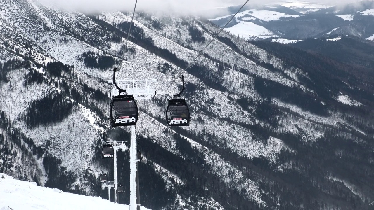 在斯洛伐克山区度假胜地的滑雪度假小屋视频素材