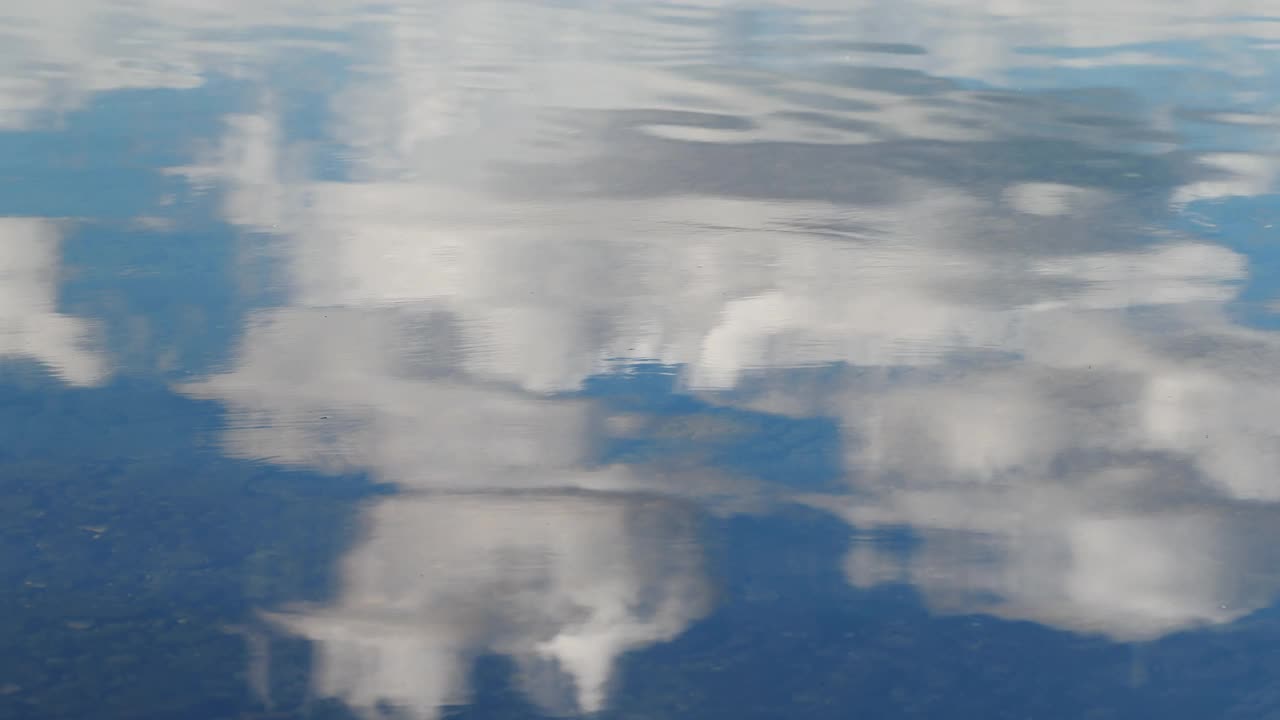 科莫湖上游泳的野鸭。宁静的湖面上映着云天。水里的鸟。冷静、放松的概念。视频素材