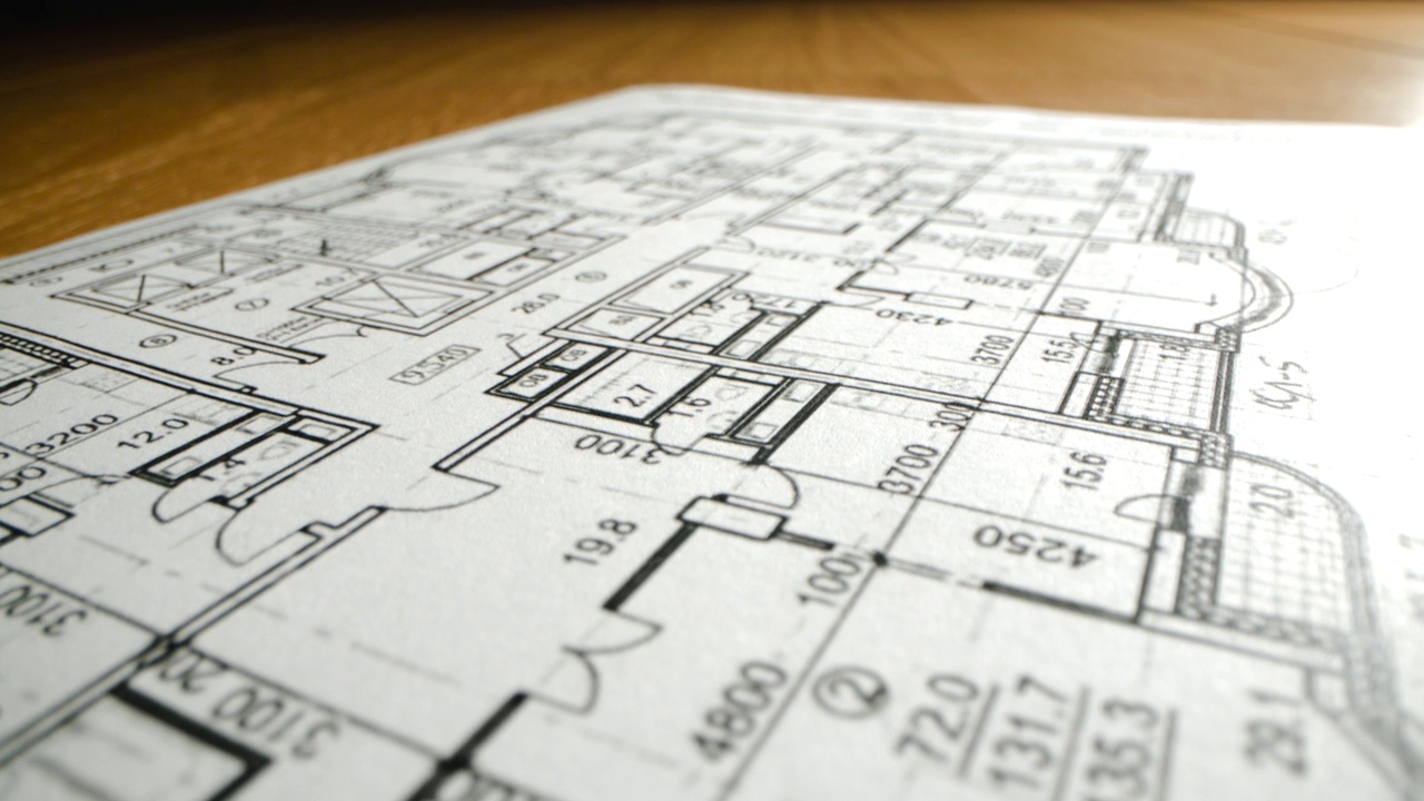 建筑平面图背景，建筑蓝图。视频素材