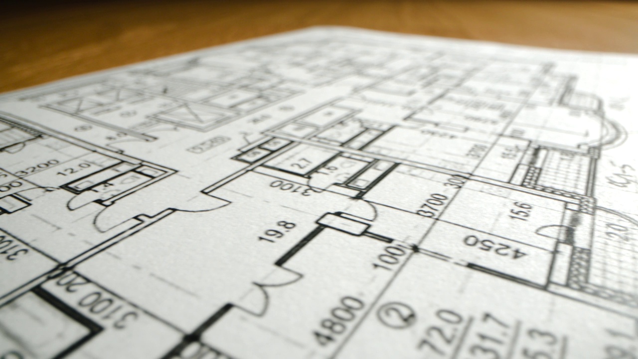 建筑平面图背景，建筑蓝图。视频素材
