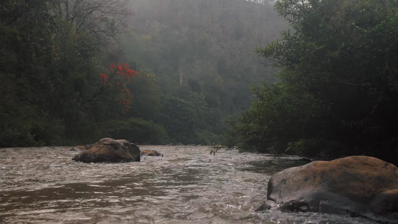 泰国北部清迈省清道区，山间河流的早晨气氛。视频素材