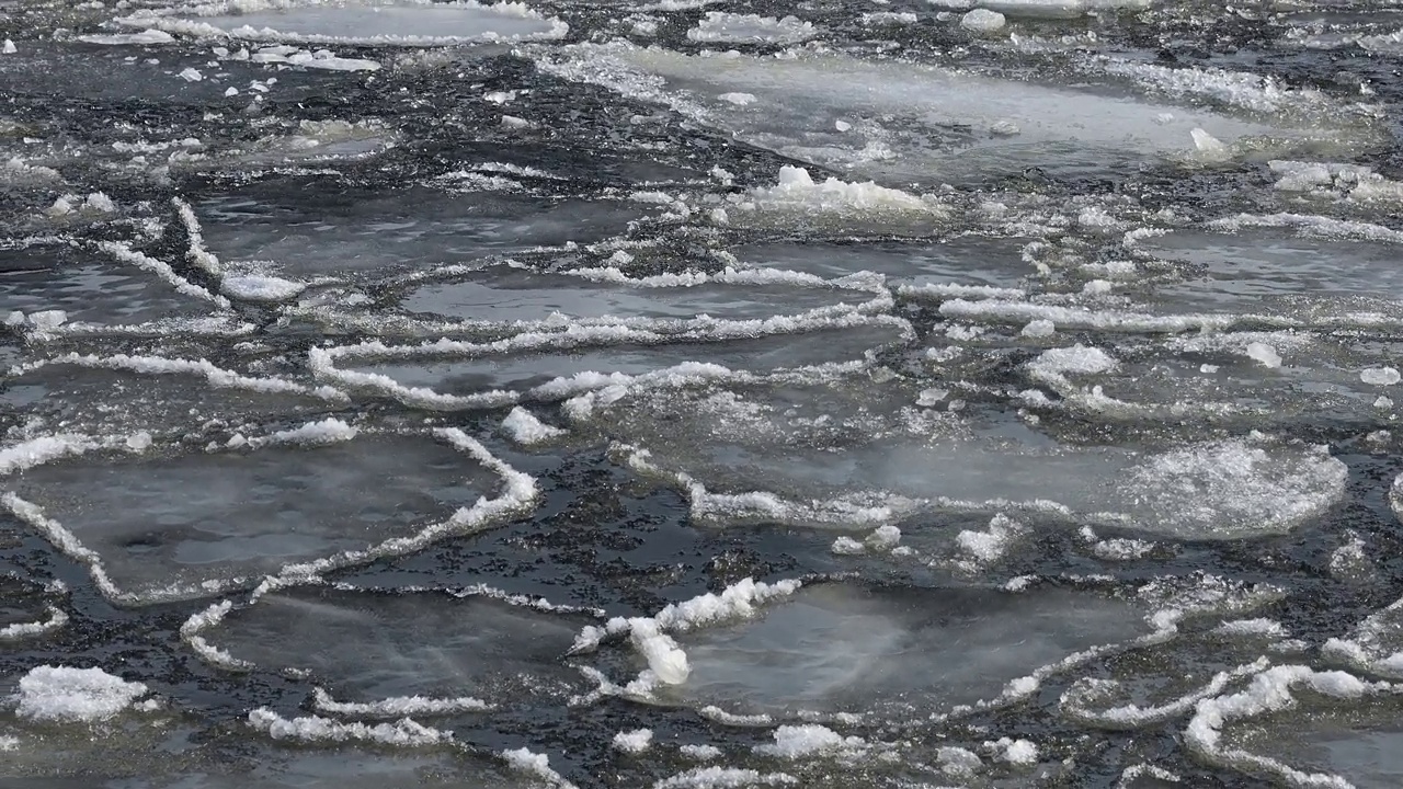 浮冰漂浮在水面上，随着波浪摇摆视频素材