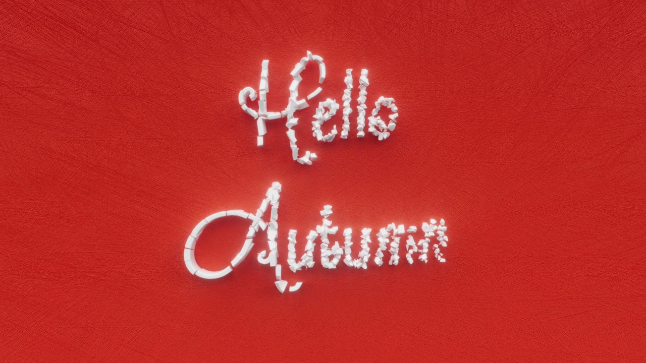 Hello Autumn文字铭文，秋季季节假日概念，秋季装饰动画字母，9月，10月和11月，节日贺卡运动背景3d渲染视频素材