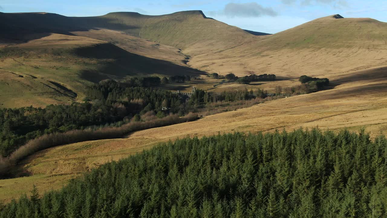 Talybont水库和山区景观，布雷肯信标国家公园，威尔士，英国视频素材