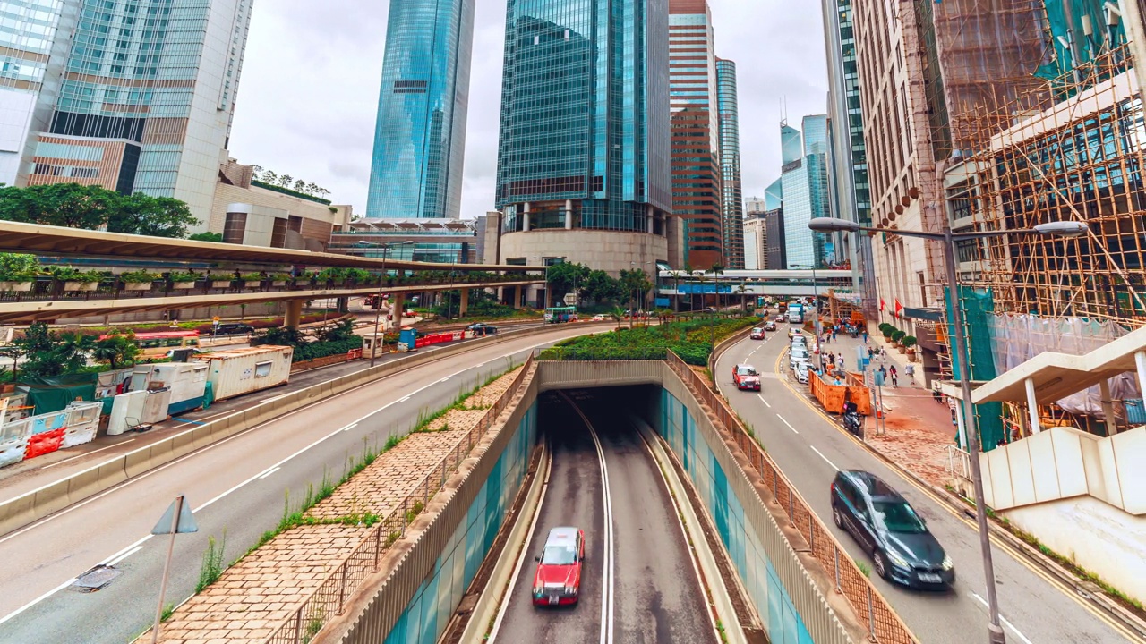 香港市中心的时间推移，交通和现代化的建筑视频素材