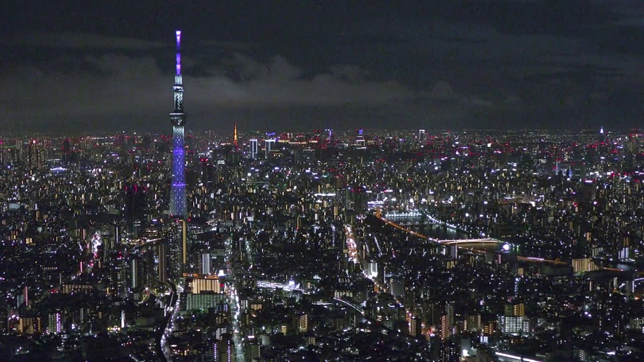 AERIAL，东京，夜晚的天空树，日本视频素材