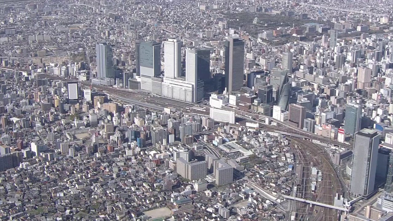 空中，日本爱知县名古屋站周围视频素材