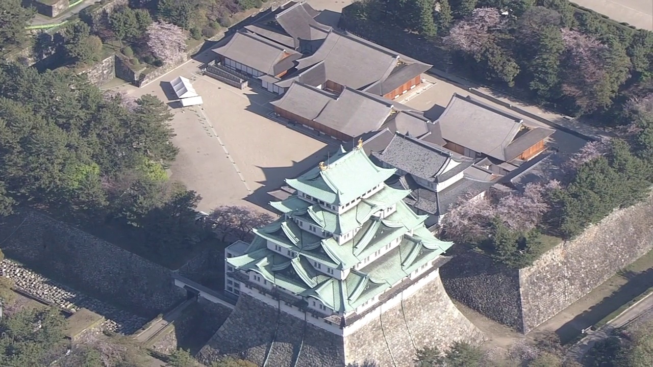 AERIAL，名古屋城堡，爱知县，日本视频素材