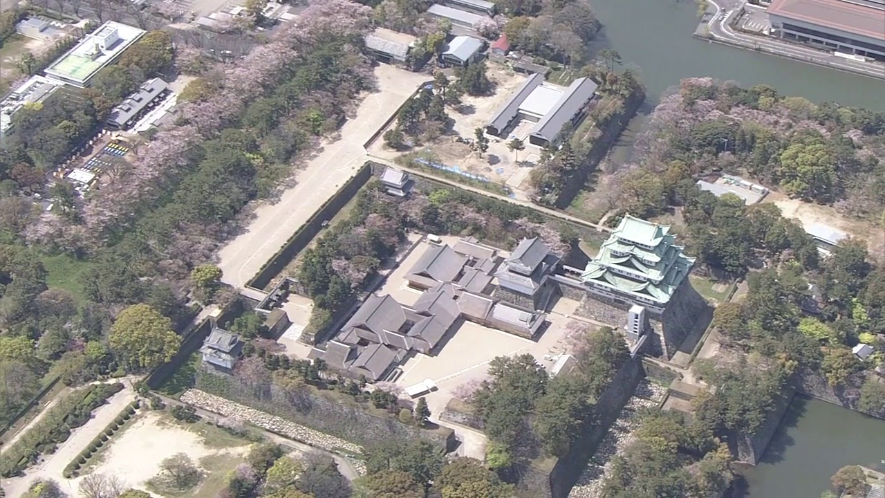 AERIAL，名古屋城堡，爱知县，日本视频素材