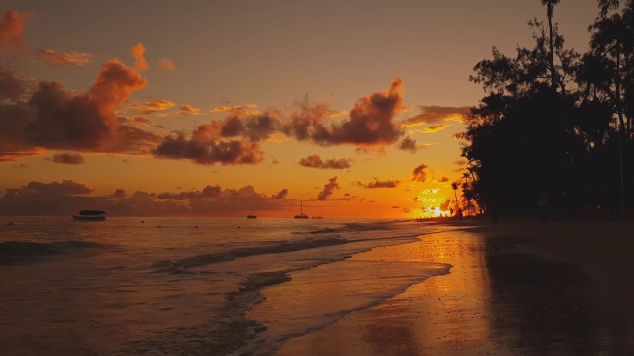 热带沙滩上的黄金时间日落视频素材