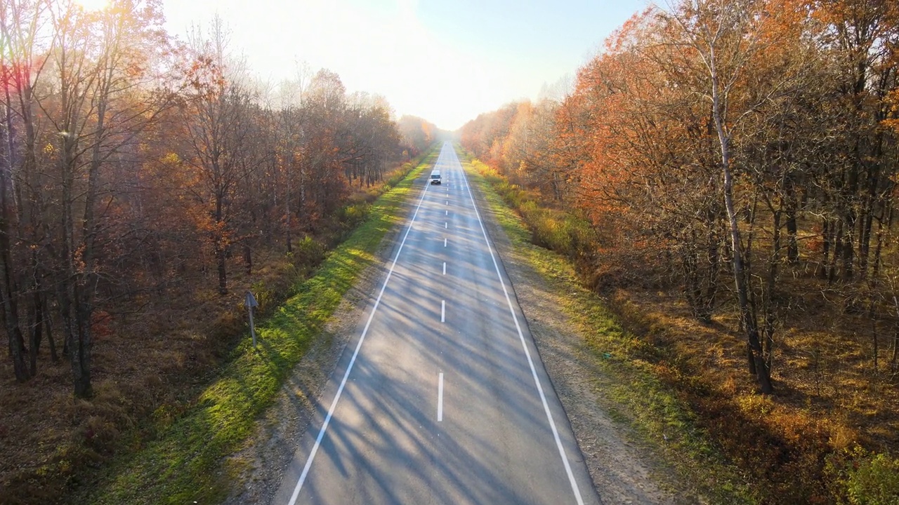 货运卡车在公路上运输货物的鸟瞰图。送货运输和物流概念视频素材