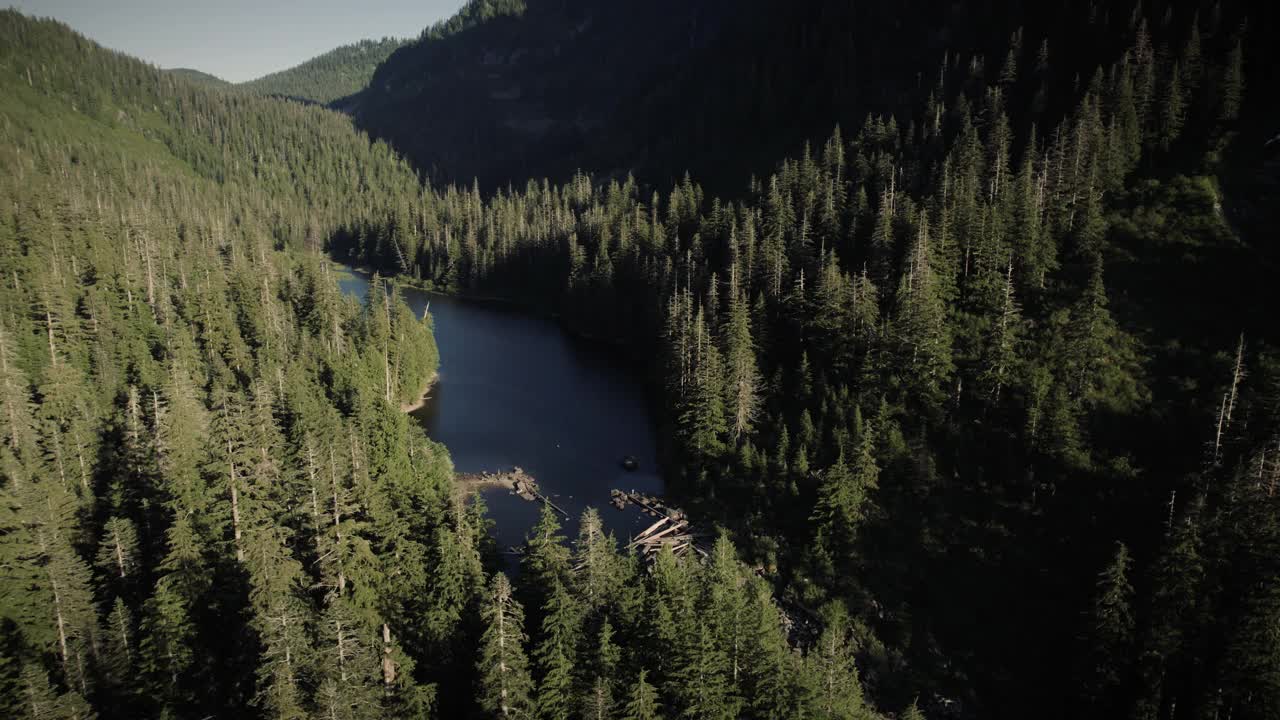 风景环绕无人机视频高山湖环绕茂密的森林视频素材