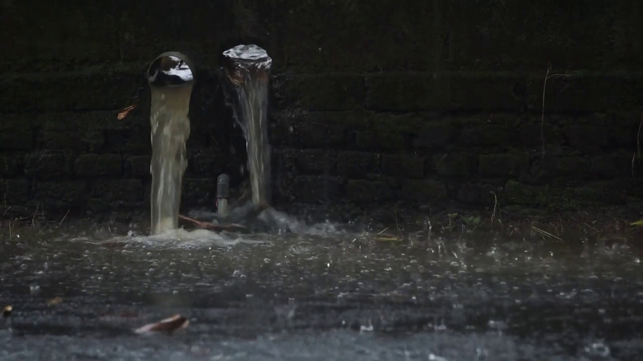 雨水从两个排水管排出视频素材