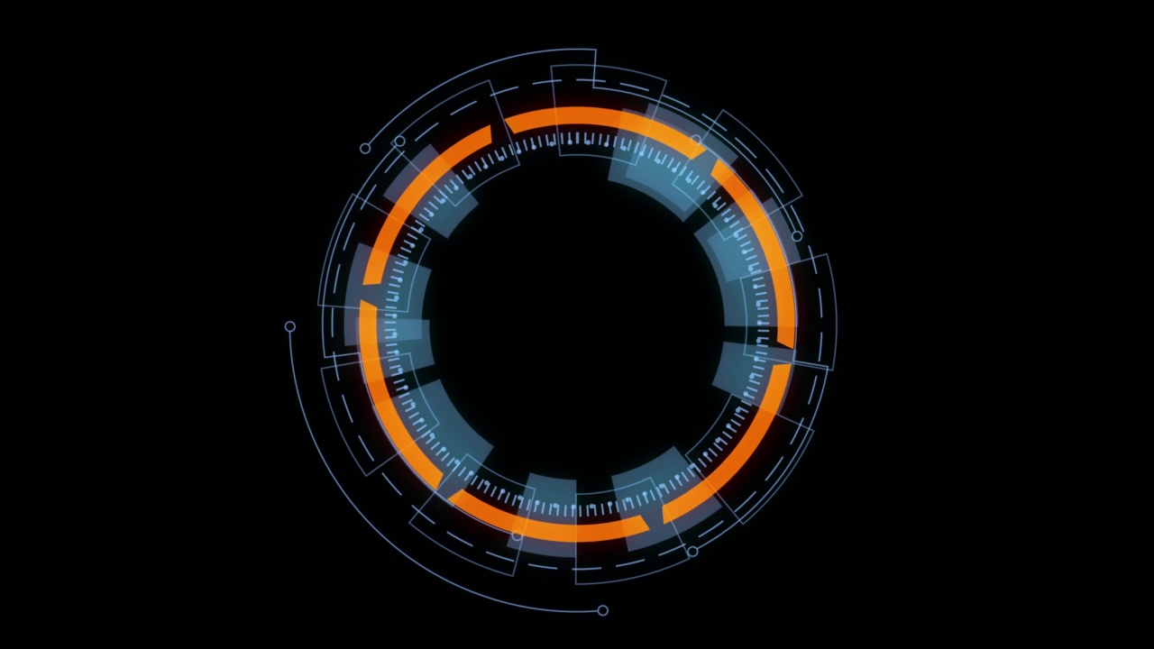 运动图形的蓝色圆旋转与抬头显示(HUD UI)技术界面和未来元素抽象背景alpha通道包括视频素材