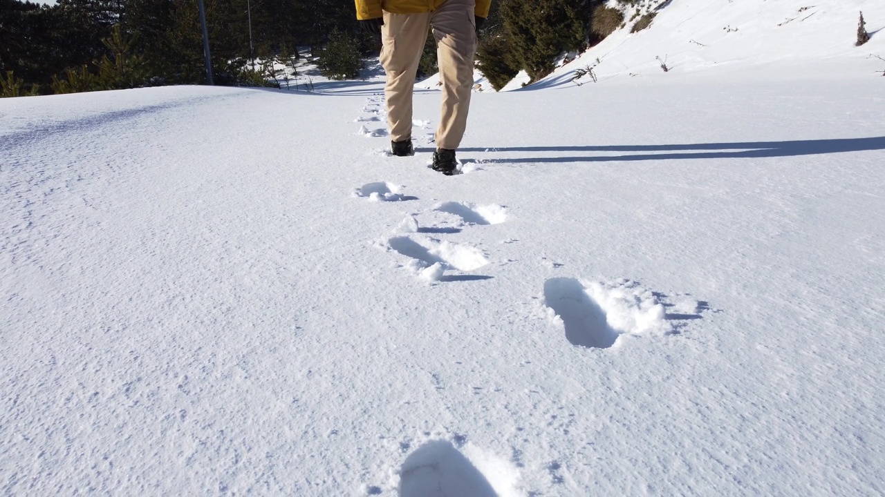 踏着雪地上的脚印视频素材