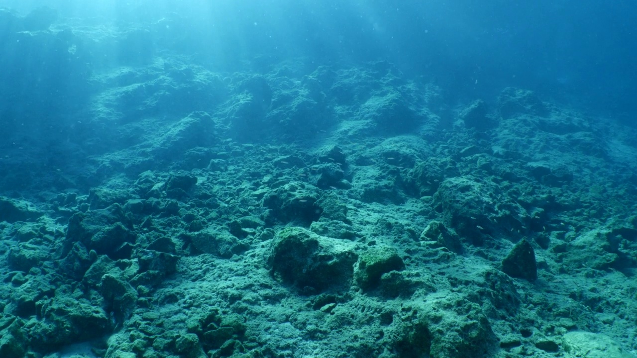 阳光和阳光光束的风景，水面上的波浪，缓慢的海洋风景为背景视频素材