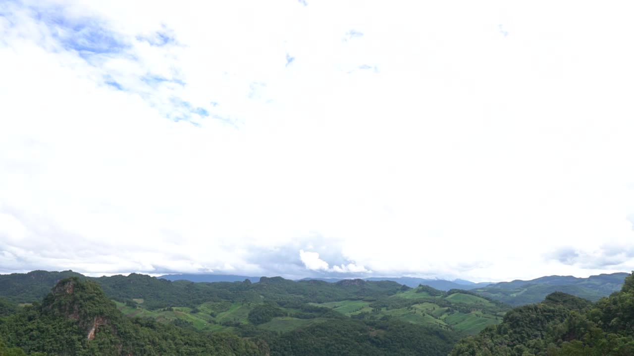 从泰国北部的山顶俯瞰山景。视频素材