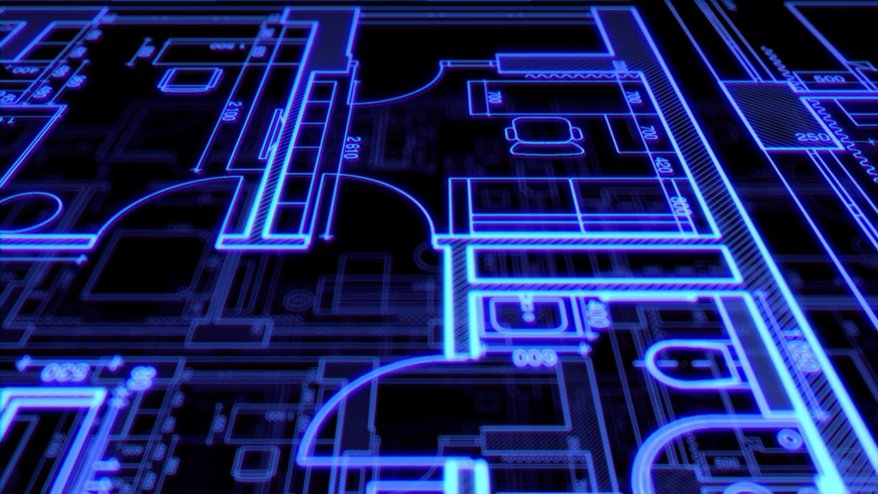 从顶层到底层，通过3d蓝图房屋计划循环视频素材