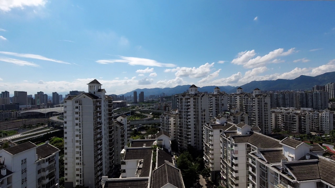 鸟瞰福州住宅区的城市风景视频素材