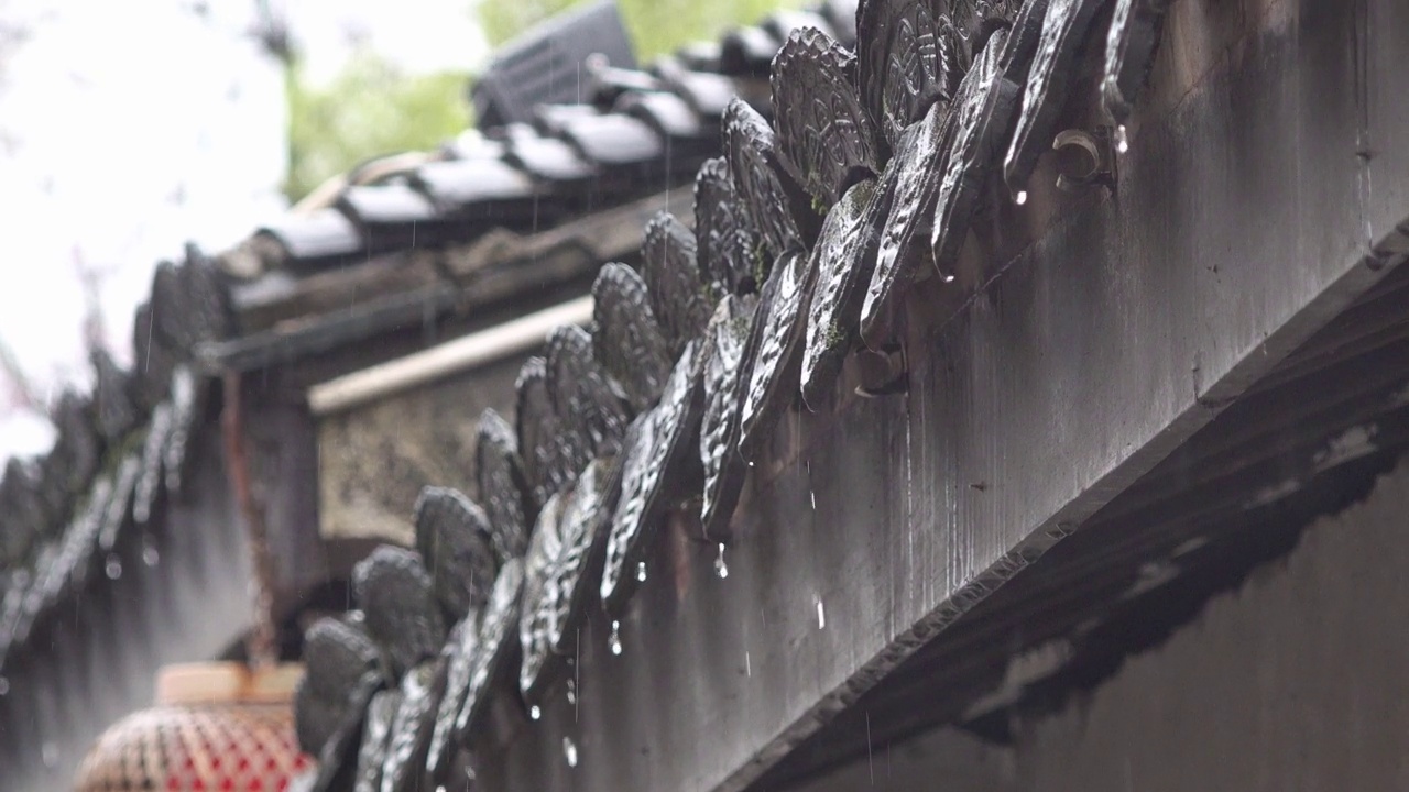 三月的雨落在屋檐下视频素材