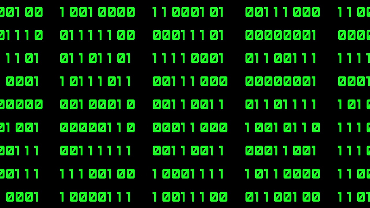 二进制代码绿色的数字在黑色动画中移动视频素材