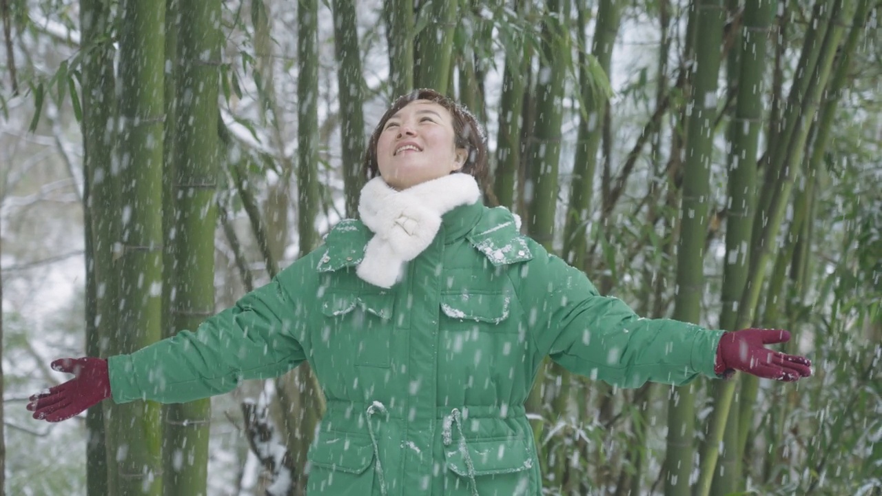 女人在雪地里玩视频素材