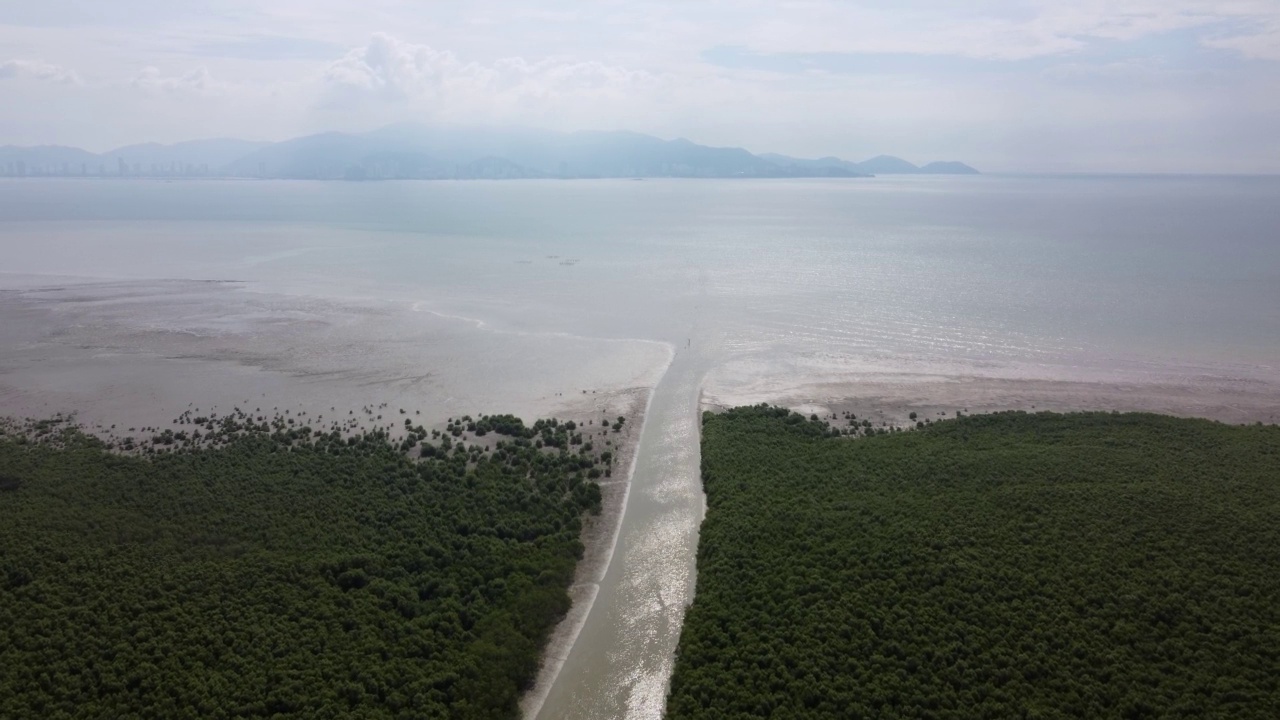 从空中俯瞰河流，眺望大海视频素材