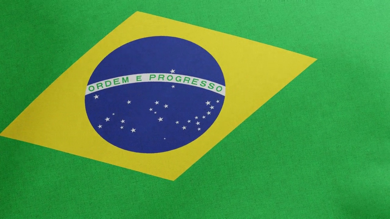 巴西国旗挥舞原始大小3D渲染，巴西国旗纺织品或Bandeira do Brasil，巴西联邦共和国，国家座右铭秩序和进步视频素材