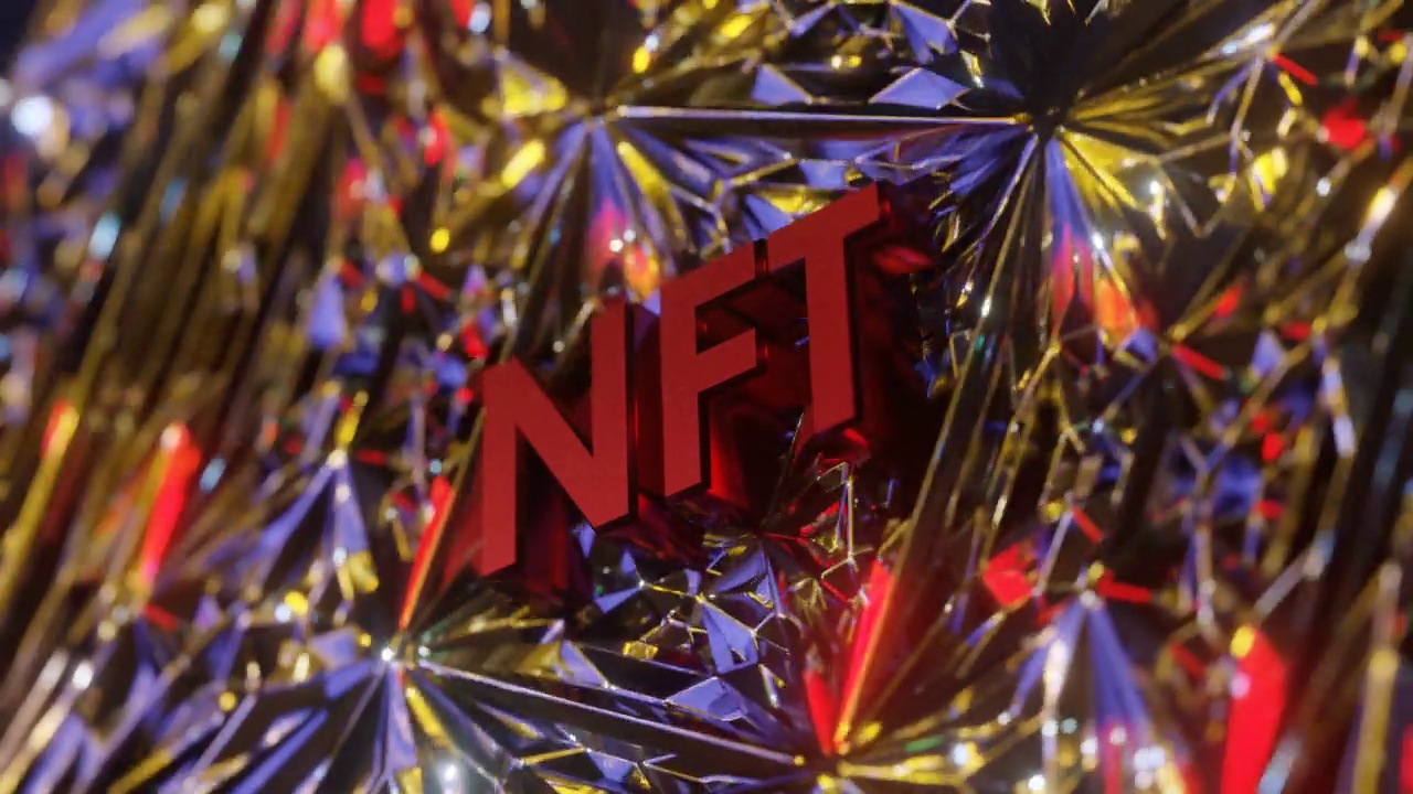 NFT不可替代令牌概念。无缝循环。三维渲染视频素材