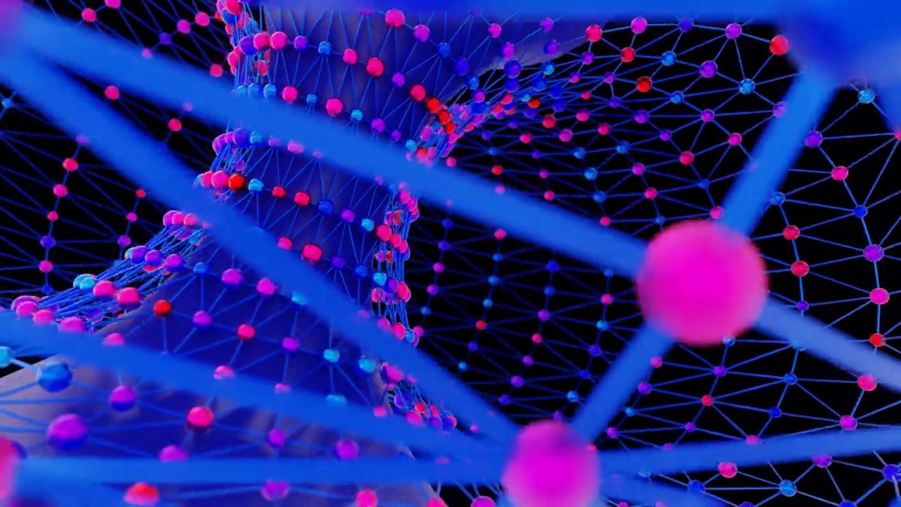 运动图形旋转数字技术频闪灯霓虹灯结构。未来辉光科幻VJ循环。3d渲染视频素材