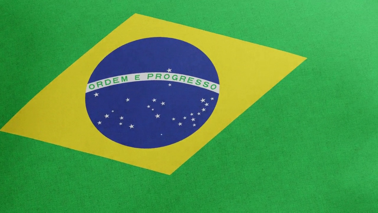 巴西国旗挥舞原始大小3D渲染，巴西国旗纺织品或Bandeira do Brasil，巴西联邦共和国，国家座右铭秩序和进步视频素材