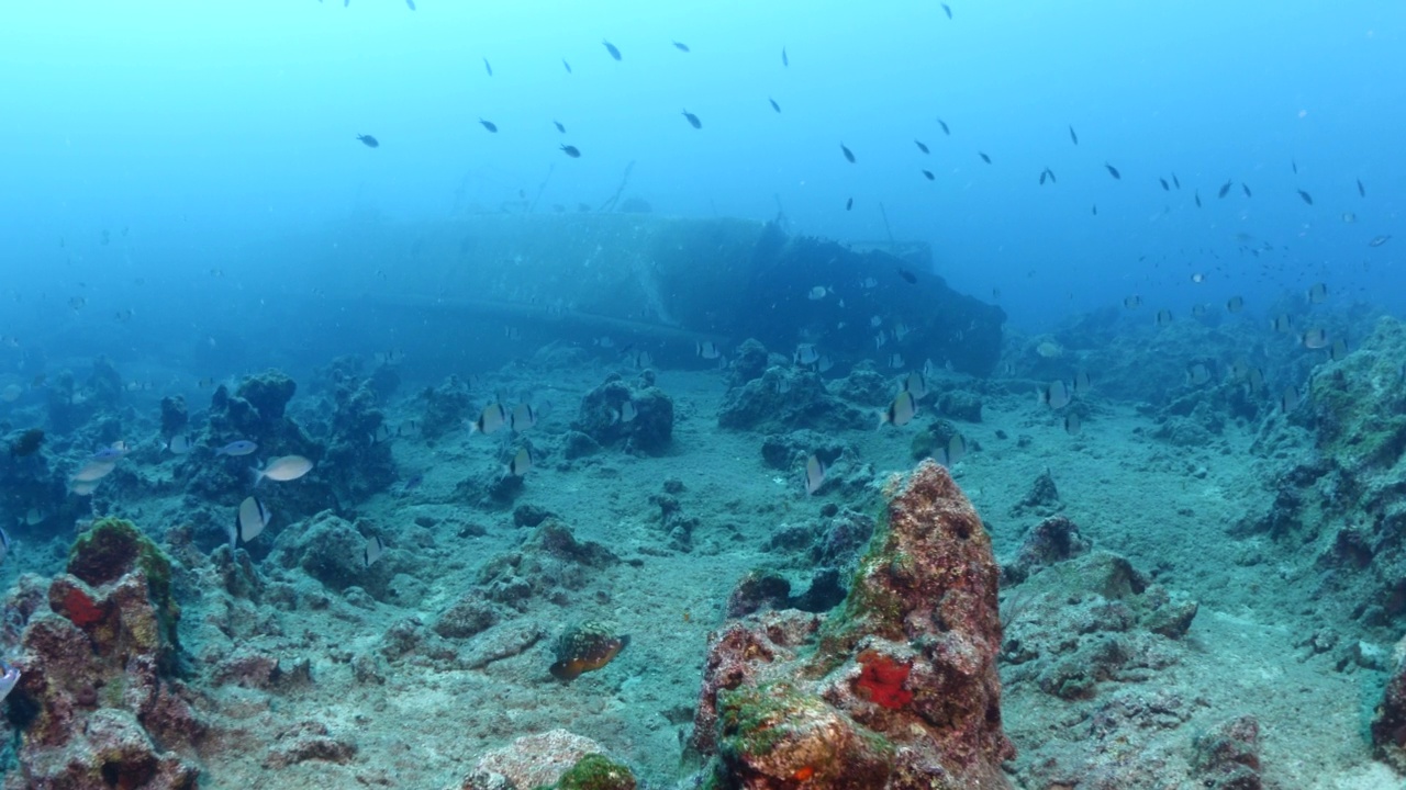 沉船在海底沉船在海底立金属在海底视频素材