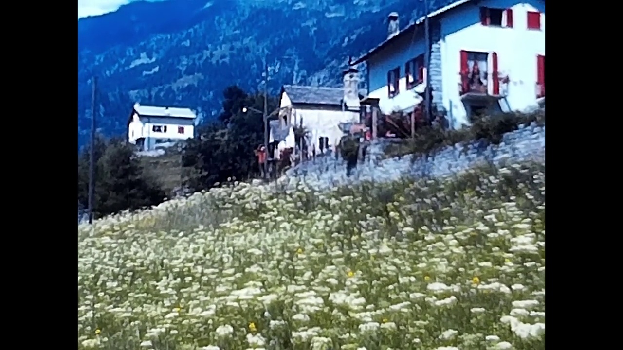 80年代的夏天，阿尔卑斯山脉上茅屋林立视频素材