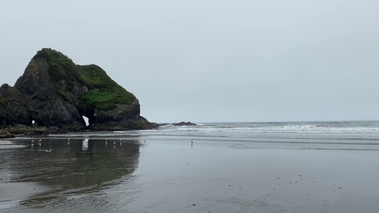 平静的海岸线，高潮，海岸，海浪，山，岩石的形成，远足视频视频下载