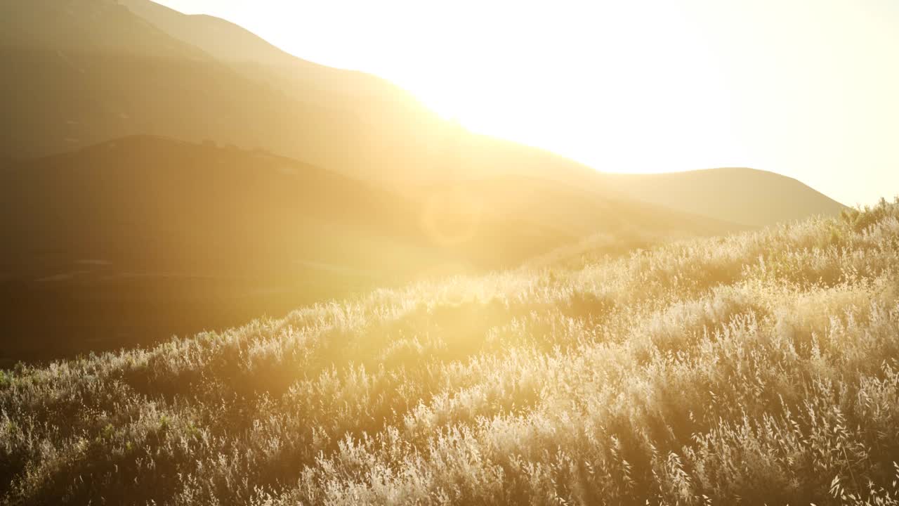 山谷田野上的夕阳视频素材