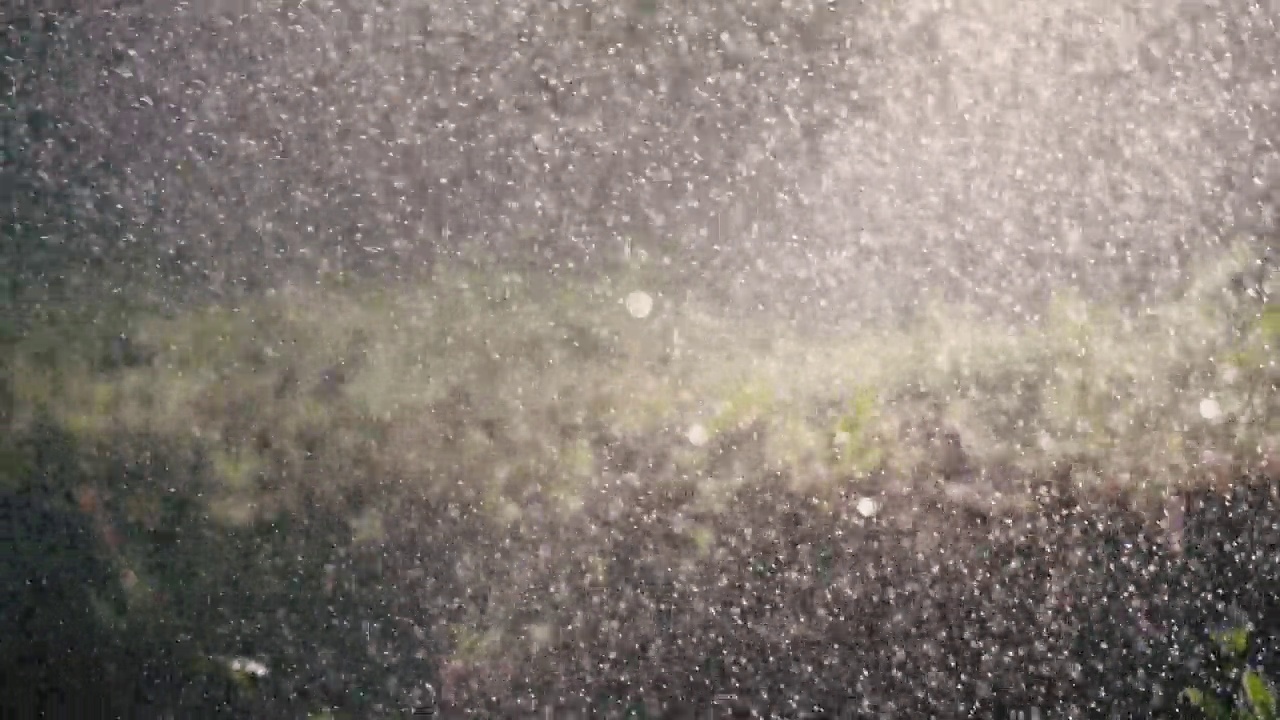 在阳光的背景下，雨水或水溅起的小水花视频素材