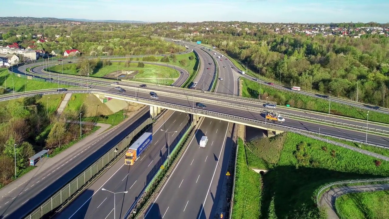 多层高速公路枢纽Kraków，波兰视频素材