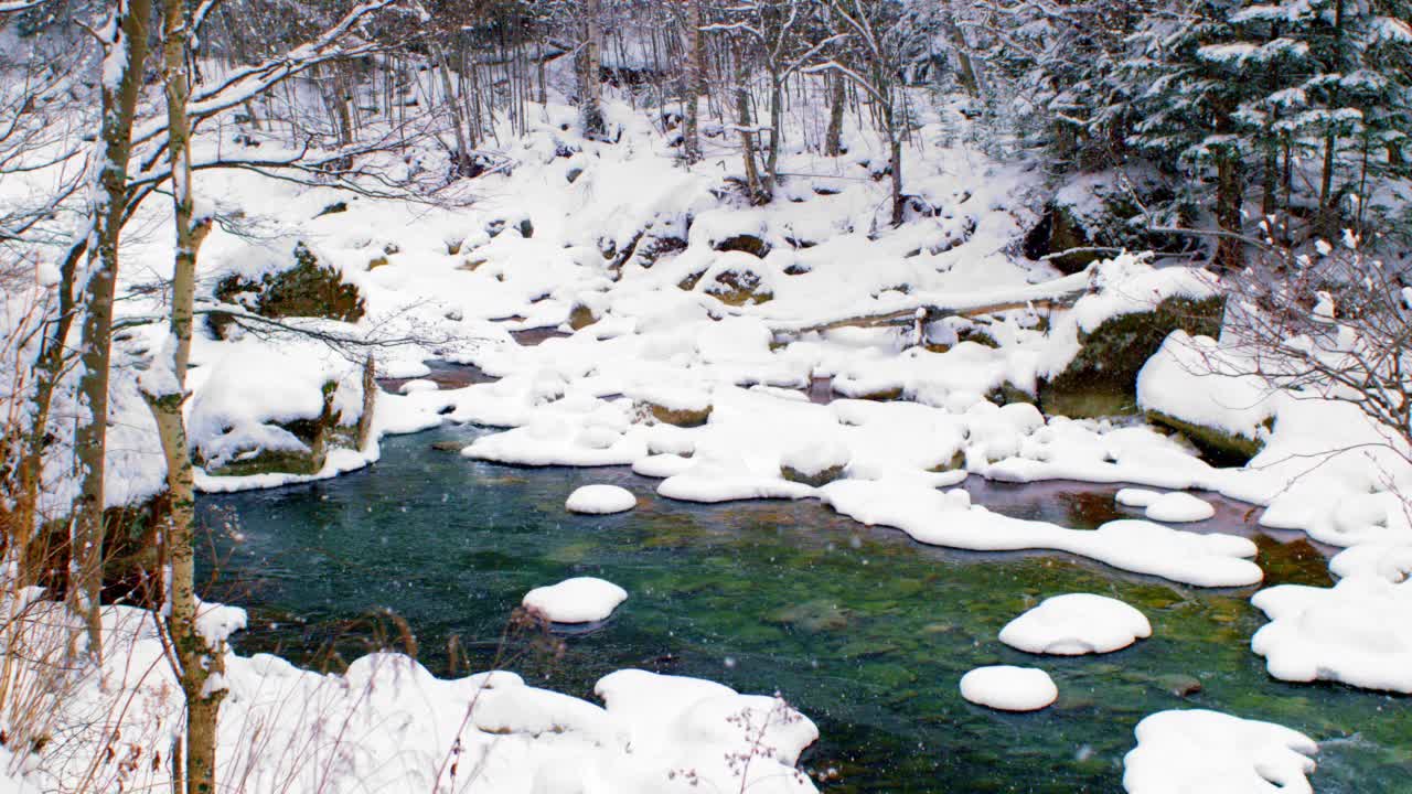 暴风雪中的冰冻瀑布视频素材