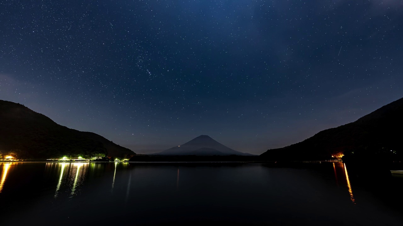 湖边的夜空——富士山视频素材